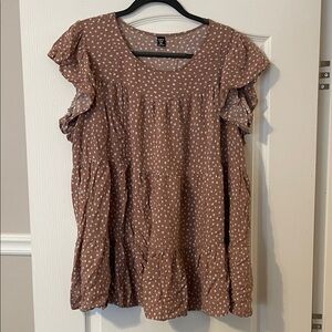 SHEIN Brown Polka Dot Ruffle Top
